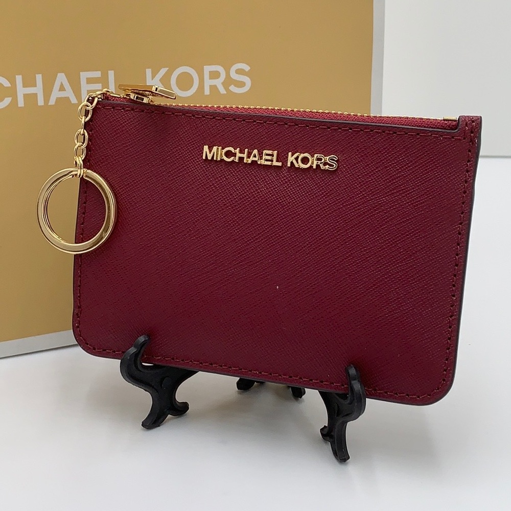 MICHAEL KORS SMALL TOP ZIP COINPOUCH WITH ID CARD MULBERRY DARK CHERRY MERLOT